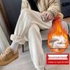 2025 Women's Winter Fleece-Lined Lambswool Sweatpants - Extra Long, Thickened Joggers with Cuffed Corduroy Design
