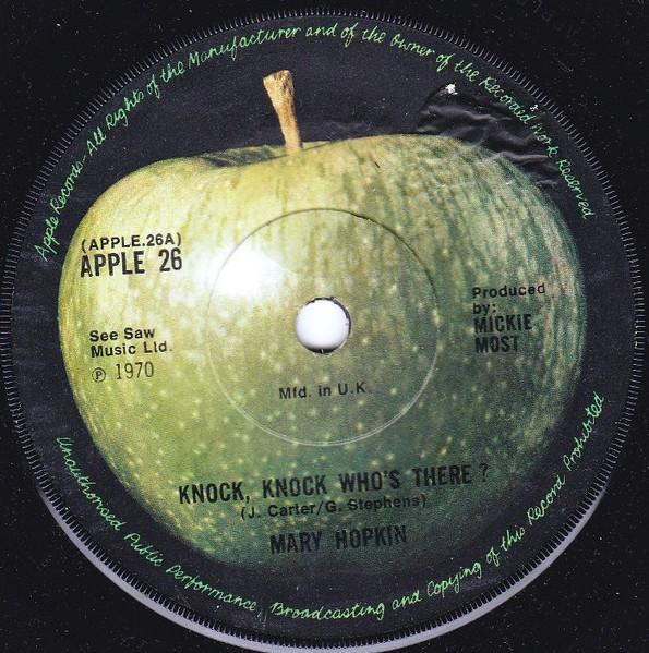7inch Record MARY HOPKIN - Knock, Knock Who's There? APPLE26 APPLE RECORDS 1970 UK Pop Used