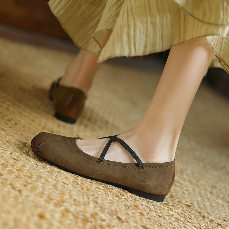 Krazing Pot Nubuck Fashion Spring Size 42 41 Beauty Flat with Women Round Toe Shoes Ballet Dancer Shallow Flats