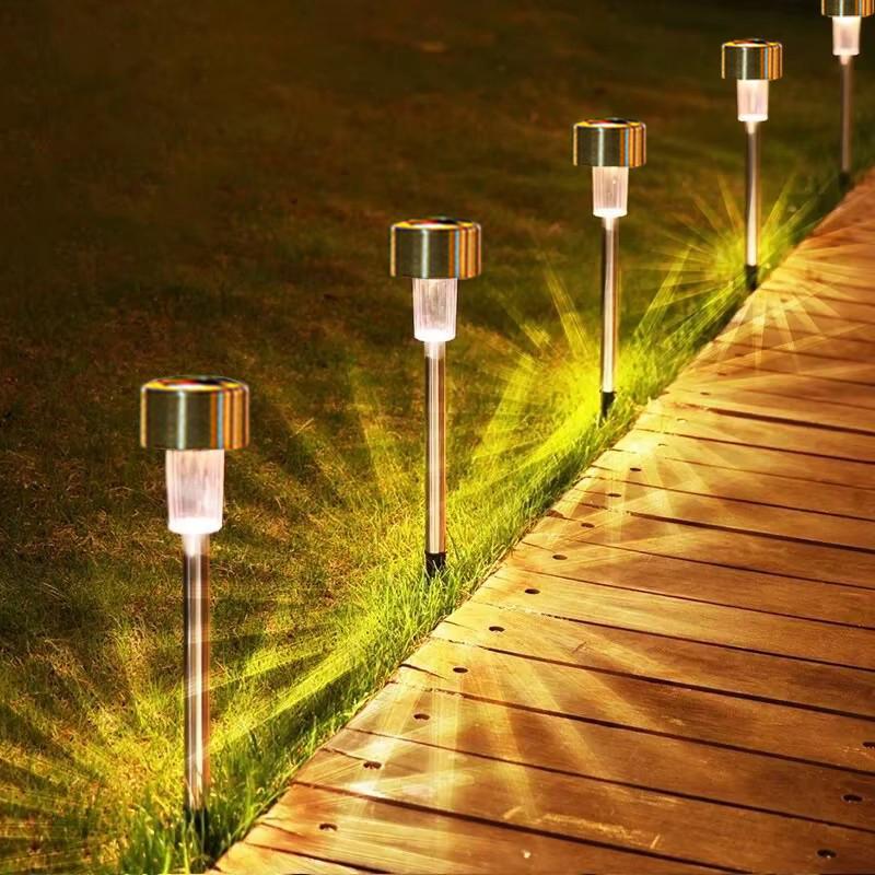 

10 шт. Светодиодные солнечные газонные светильники из нержавеющей стали, садовые ночные светильники, уличное освещение для кемпинга, ландшафтное освещение, украшение для ступеней виллы, парка plastic-warm,1pc