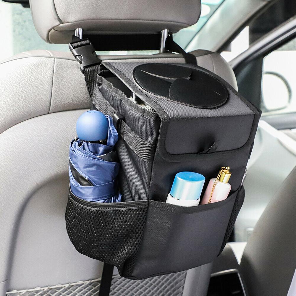 Car Trash Foldable Mini Waterproof Trash Can Hanging Storage Bag Garbage Organizer Box With Adjustable Shoulder Straps Hooks Cords