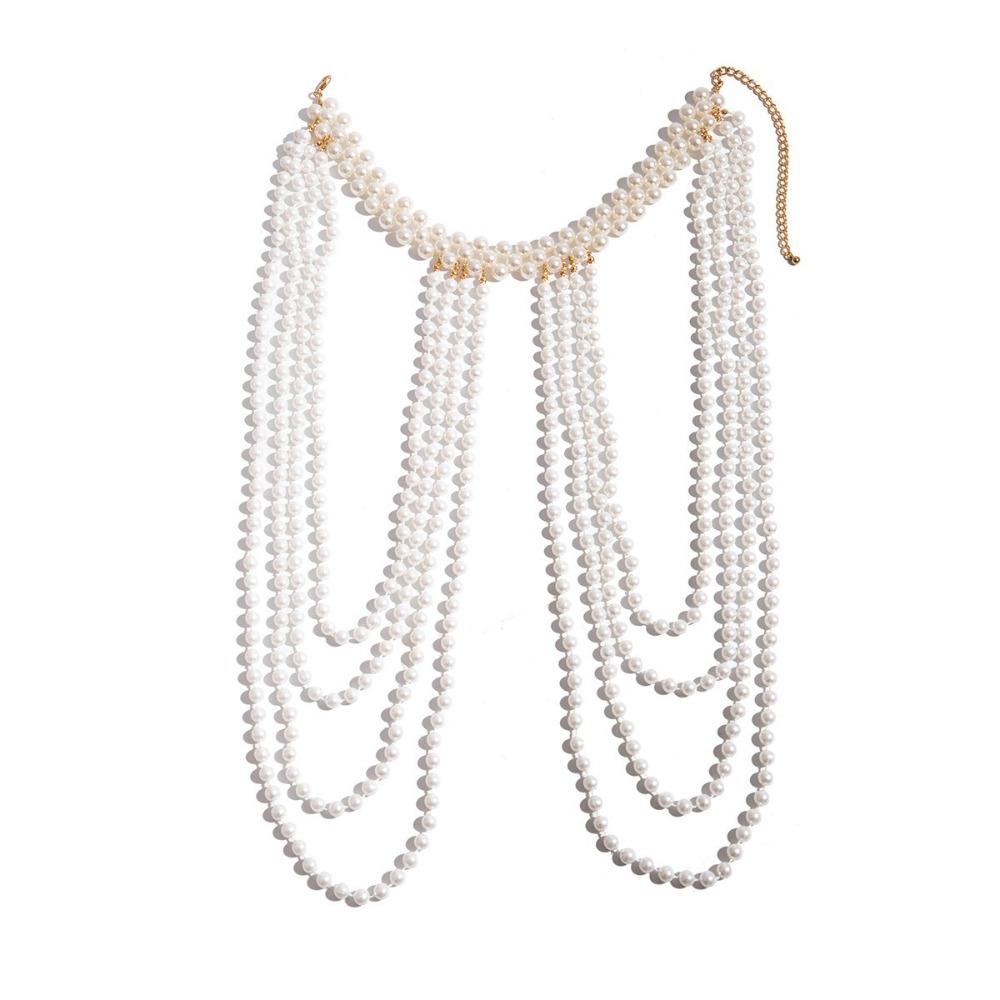 Metal Shoulder Tassels Costume Armband Elegant Shawl Pearl Body Chain  Party Decoration