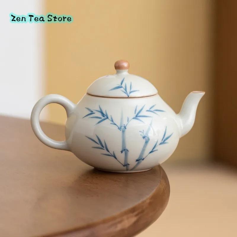 

European Ice Table Hand-painted Ceramic Home Tea Set Pot Dwarf Pear Pot Teapot Ice Table Under Glaze Color Green Bamboo Pot