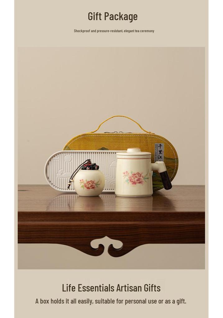 Ru Kiln Ceramic Tea Mug with Lid & Filter - Women's Personal Office Water Cup