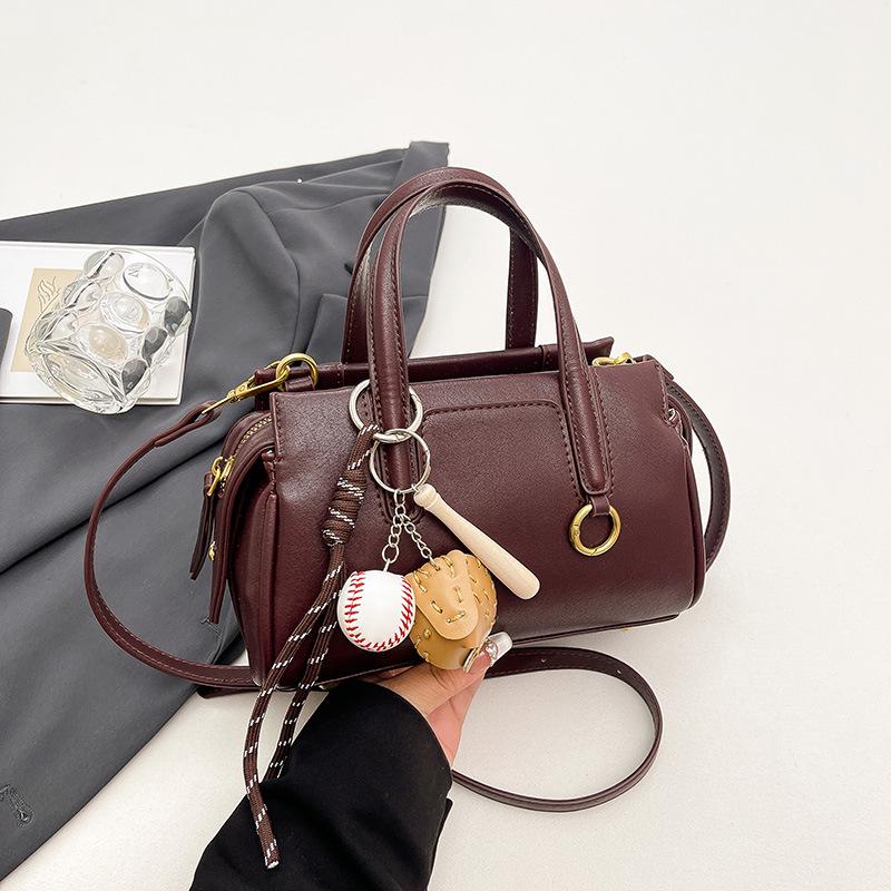 Retro Korean-Style Solid Color Boston Handbag - Women's Single Shoulder Crossbody Bag