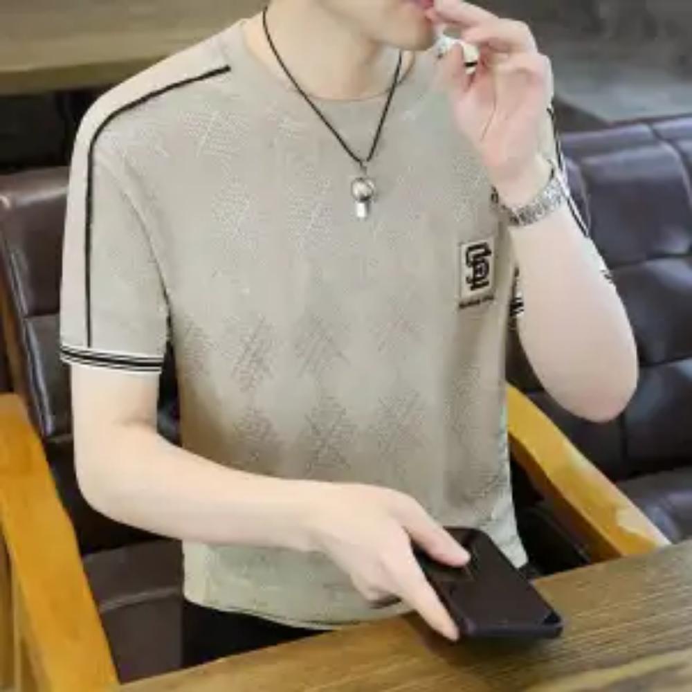 

Футболка с коротким рукавом для мужской летней тонкой ледяной шелковой с половиной рукава новая модная брендовая свободная быстросохнущая с принтом 4XL дубильная кора