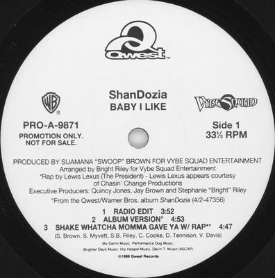12inch Record SHANDOZIA - Baby I Like PROA9871 Qwest Records 1999 US Soul/Funk Used
