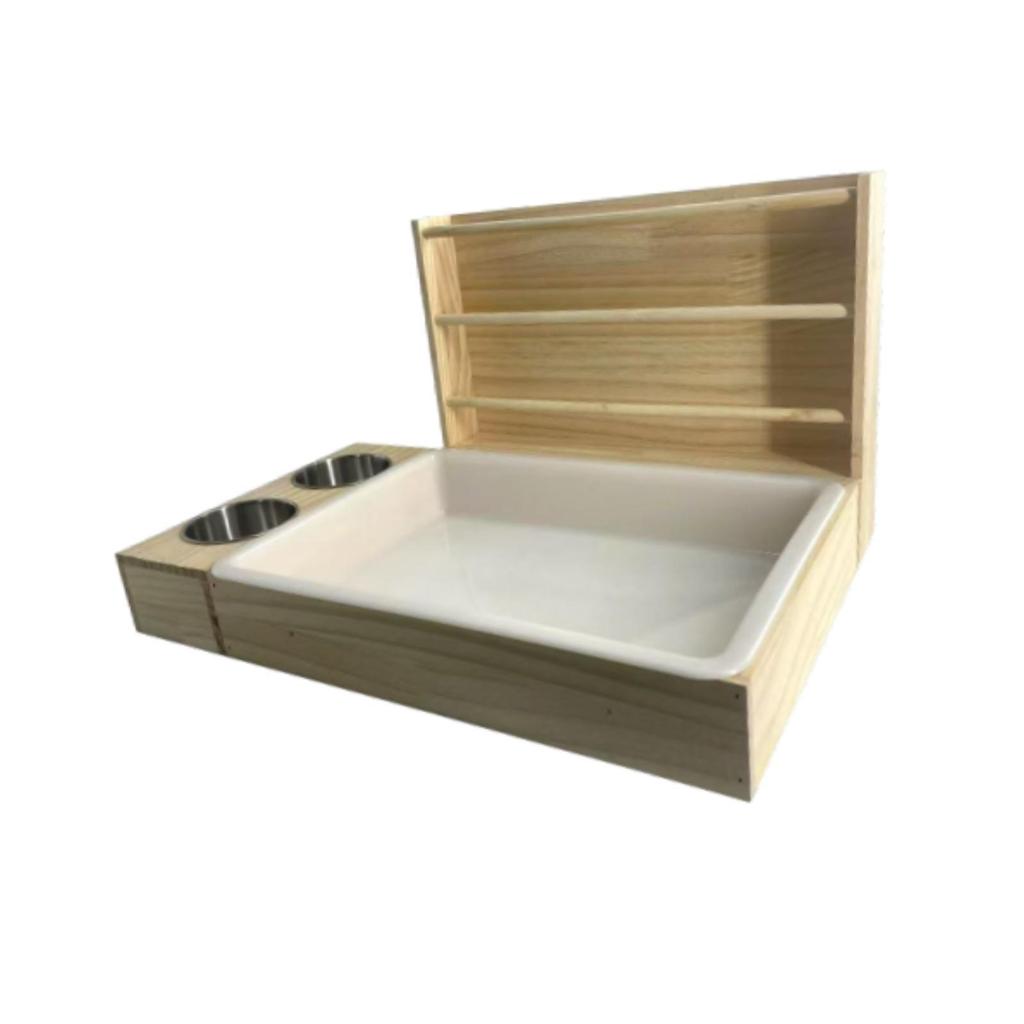 3 in 1 Rabbit Hay Feeder with Litter Box, Wooden Bowls for Guinea Pig Chinchilla