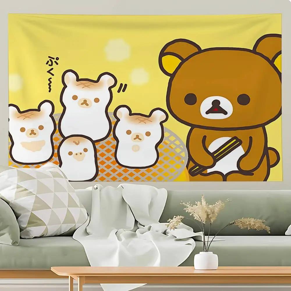 Cute Lazy Bear Daily Life Tapestry  4 Styles Kawaii Cartoon Wall Hanging for Kids Bedroom Dorm Living Room Decor