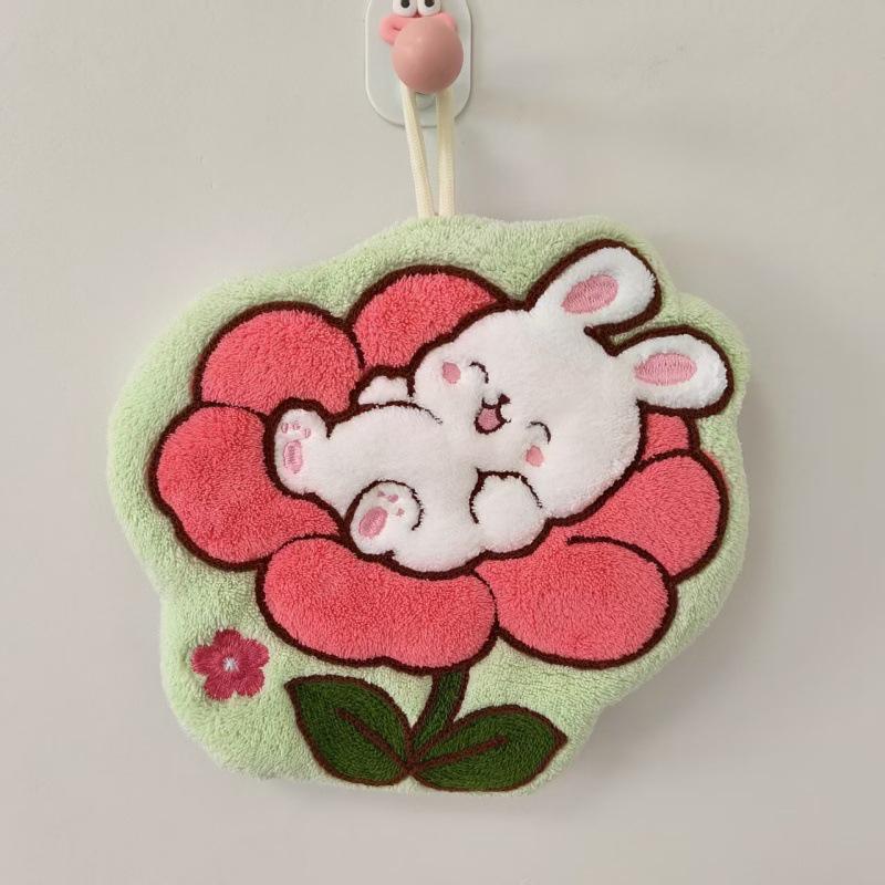 Cute Rabbit Coral Fleece Hand Towel - Absorbent & Thick for Kitchen/Bathroom