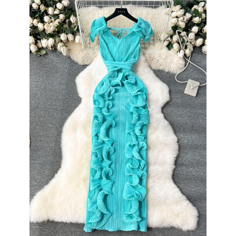 Accessible Luxury Banquet Pleated Three-Dimensional Silm Dress Dress