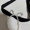 Punk Vintage Black Velvets Choker Necklace Pearls Bowknot Decor Temperament Clavicle Chain Jewelry for Women Girls