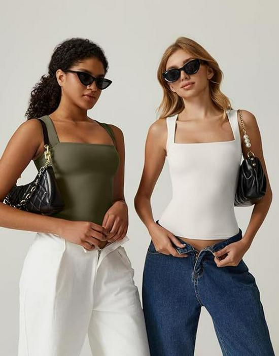 2025 European & American Women's Trendy Square Neck Slim Sleeveless Vest