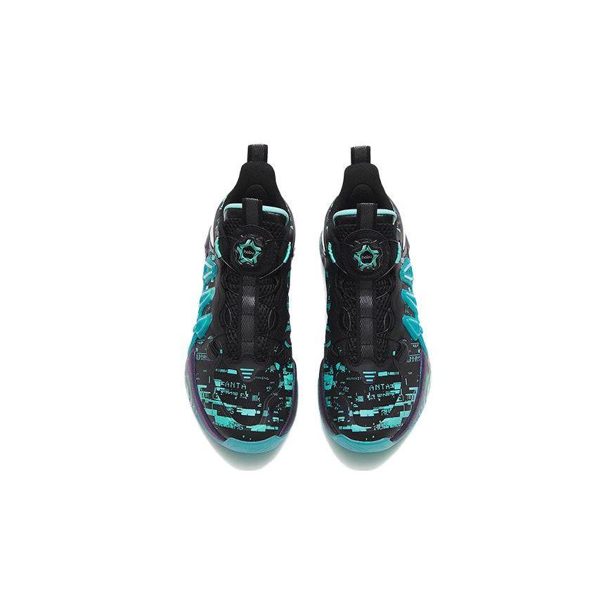 Anta Qingkuang 2 Slip Resistant Durable Low Top Basketball Shoes Kids sneaker Black Blue Green 312311116-1