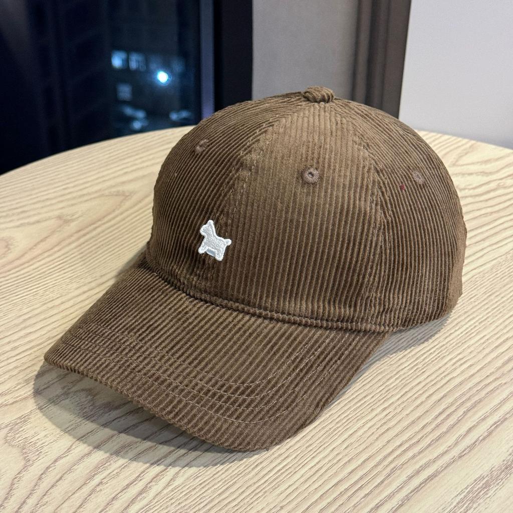New letter-embroidered corduroy pony casual unisex spring and autumn soft-top baseball cap for outings, sun protection, and fashion