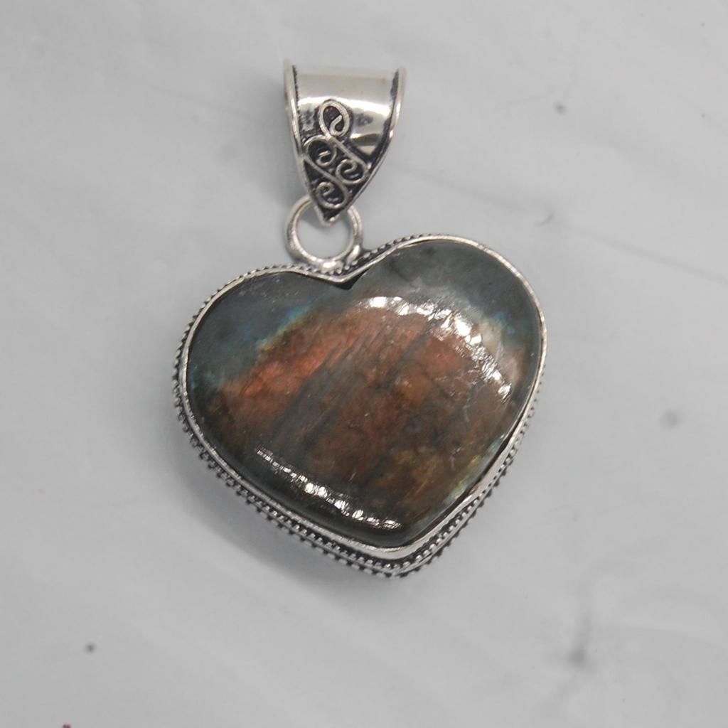 Heart Shape Red Blue Labradorite 925 Sterling Silver Pendant, Boho Style Labradorite Pendant Jewelry