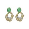 Medieval Style Temperament Green Diamond Flower Earrings Women's 111 Silver Needle Irregular Design Pearl Earrings