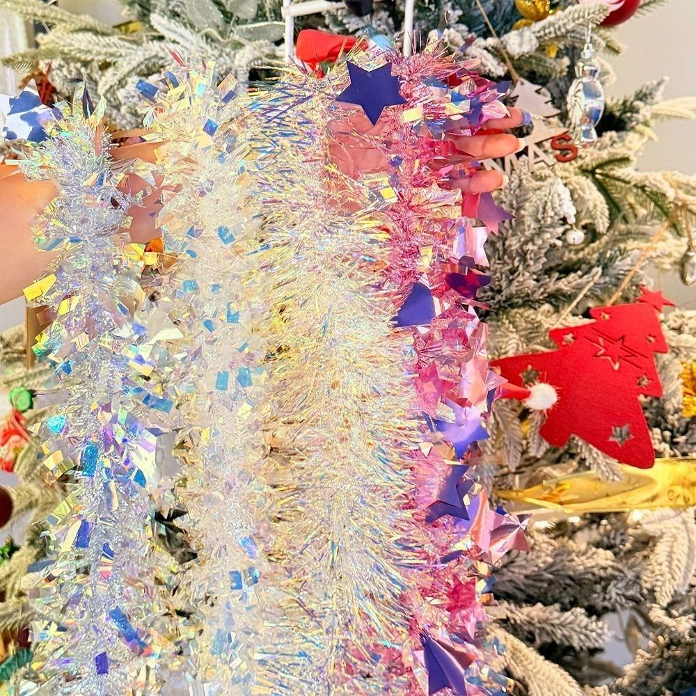 Colorful Strips Christmas Glitter Garland DIY Xmas Tree Decoration Ribbon  for Staircase Decor