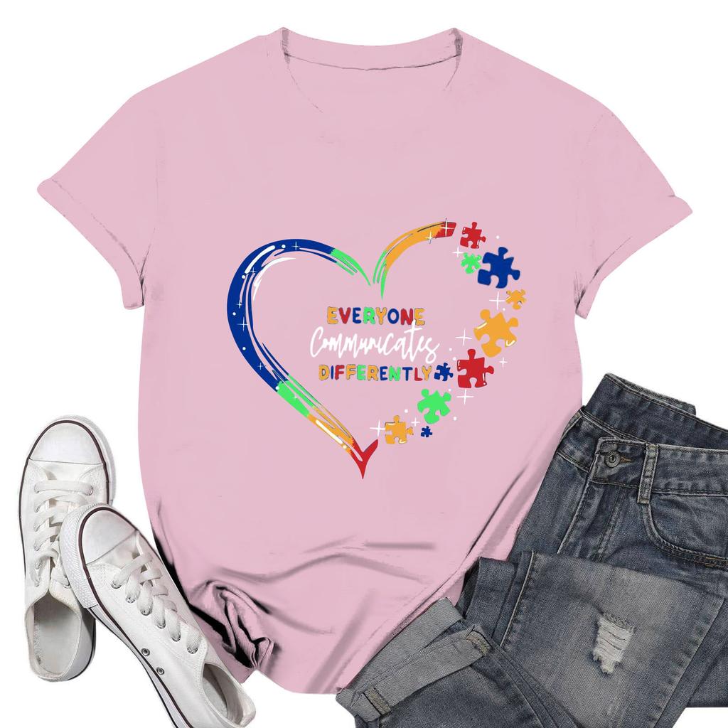 Dámské ležérní tištěné tričko s kulatým výstřihem, svetr s krátkým rukávem