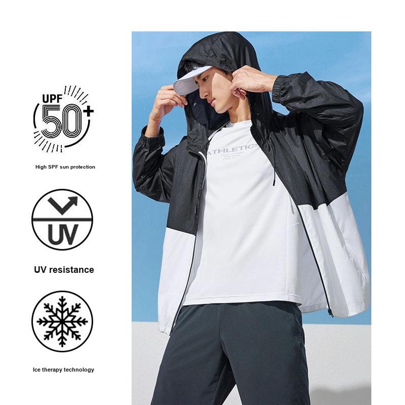 Li Ning Color Block Logo Print Hooded Sun Protection Jacket Men Jackets Black AFDT527-6