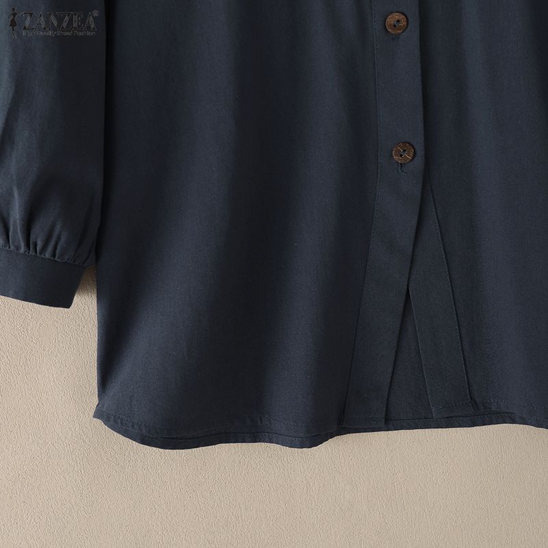 ZANZEA Blouse décontractée pour femme à col montant, ample, manches 3/4, en coton
