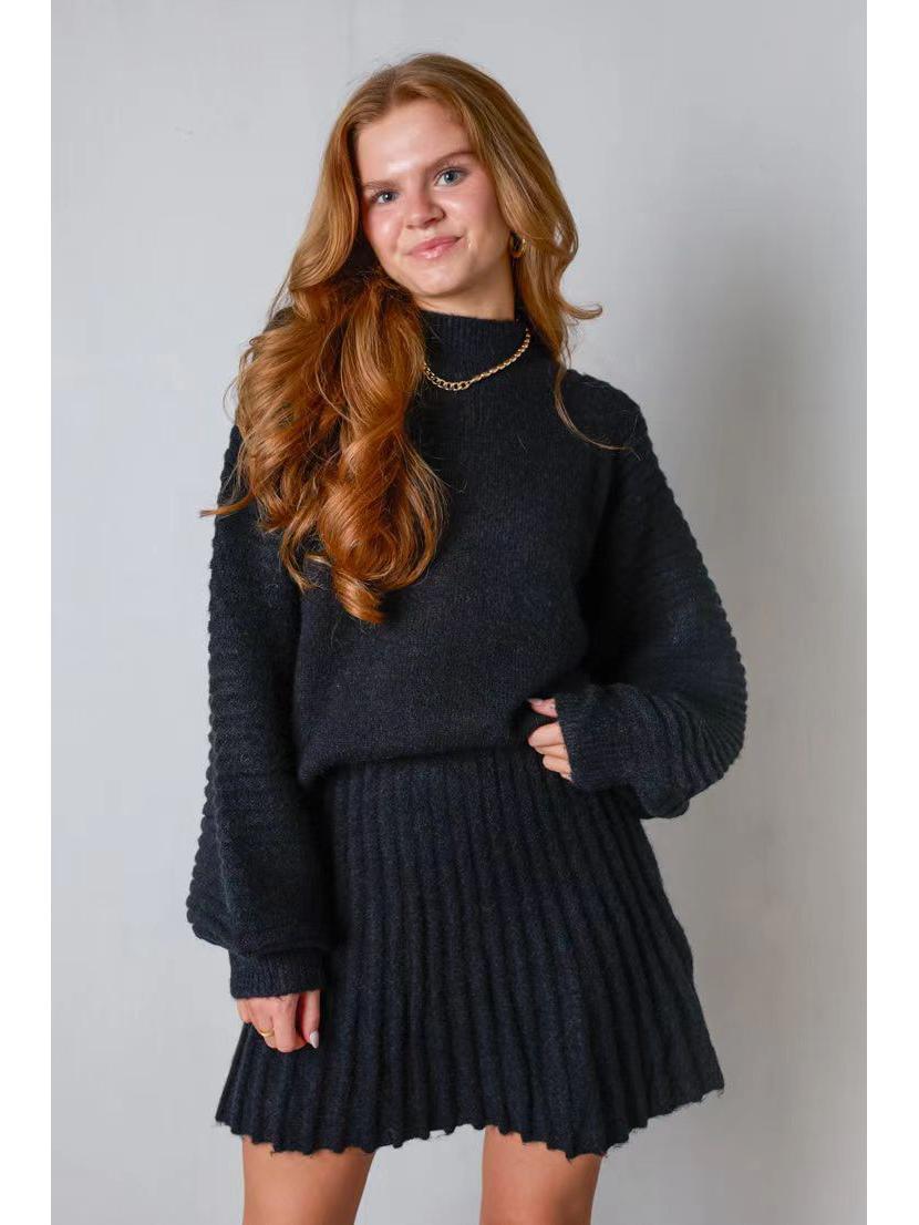 Женский европейский и американский вязаный костюм Осень/Зима 2023 Large чёрный