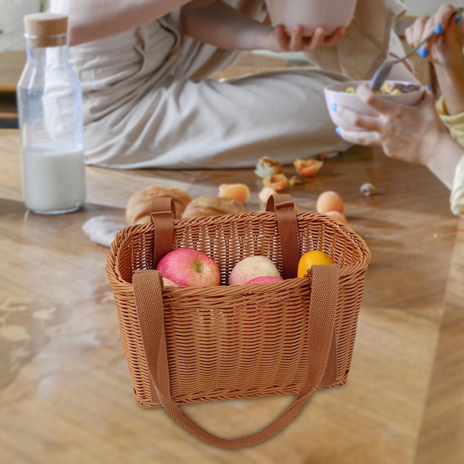 Imitation Rattan Basket Portable Handwoven Basket for Picnic Camping Bedroom