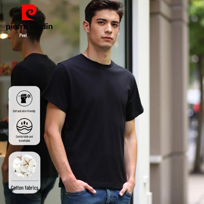 Pierre Cardin Men's 100% Cotton Solid Crew Neck Short Sleeve T-Shirt