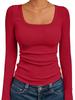 Crop Top da Donna a Maniche Lunghe a Coste con Scollo Quadrato - Stile Autunnale