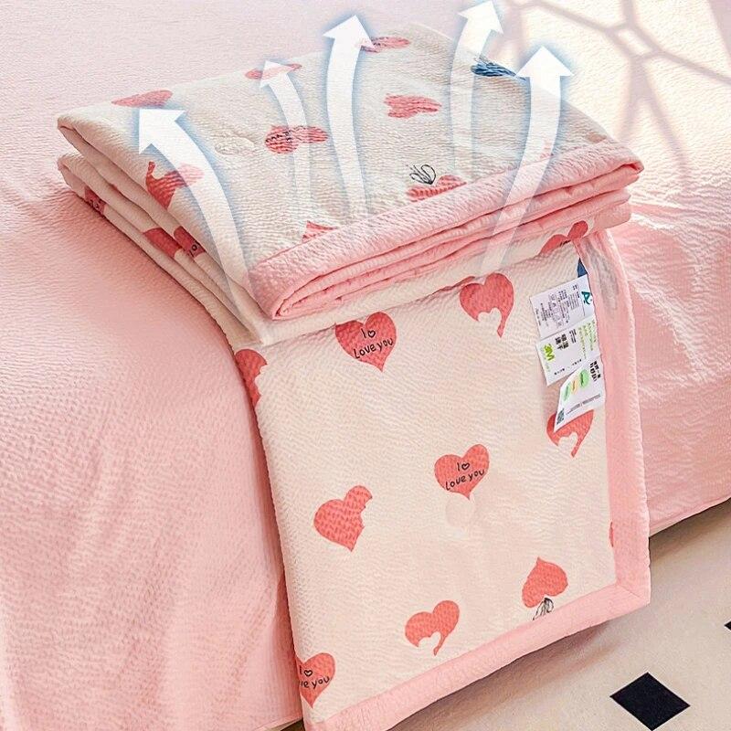 Cute Cartoon Printed Thin Blanket Summer Cooling Air Condition Quilt Single Double Bed Household Lightweight Comforter Bedspread