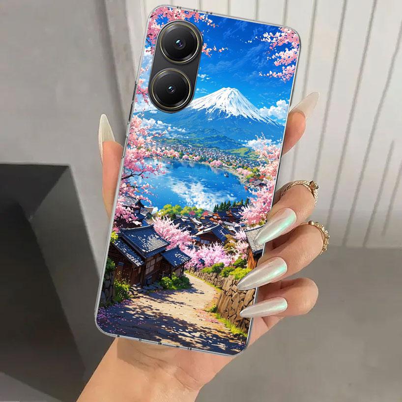 Japanese Cherry Mount Fuji Phone Case for Xiaomi Poco X5 X6 X7 Pro F7 Ultra M7 Redmi 15 15C 13 13C 12 12C 10 10A 10C 9 9A 9C 9T