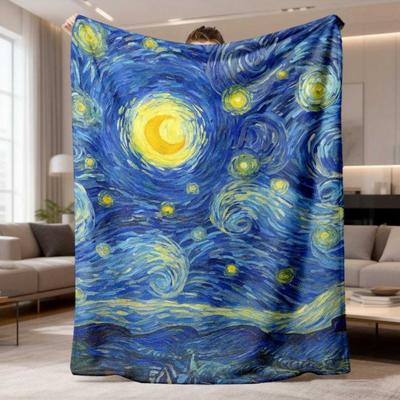 Van Gogh Sternennacht Wirbel Mond Stern Ölmalerei Druck Flanell Überwurfdecke, Weiche Warme Sofadecke, Kunst Dekor Schlafzimmer Geschenk
