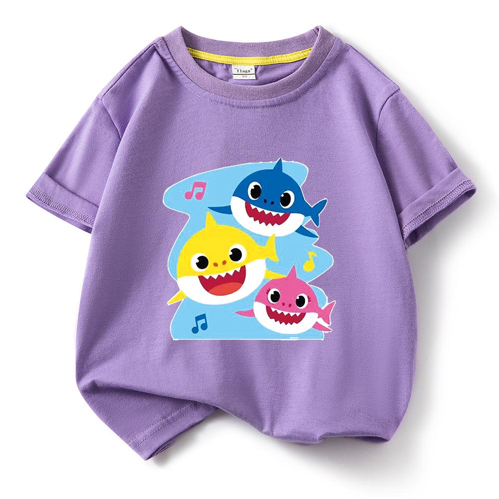 2024 Baby Shark Pure Cotton Short-Sleeve T-Shirt for Kids – Boys' and Girls' Summer Wear