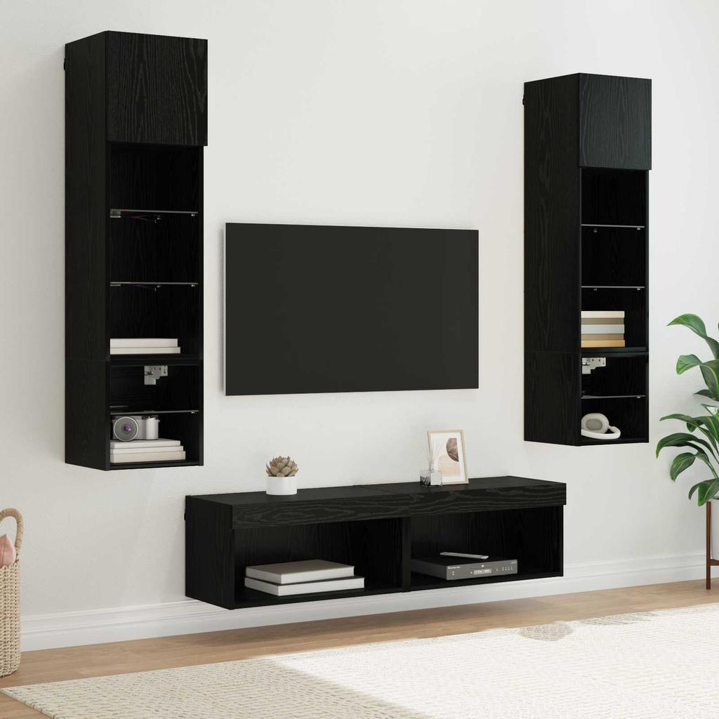 LED TV Wall Unit Set 6 pcs Black Oak Effect Particleboard