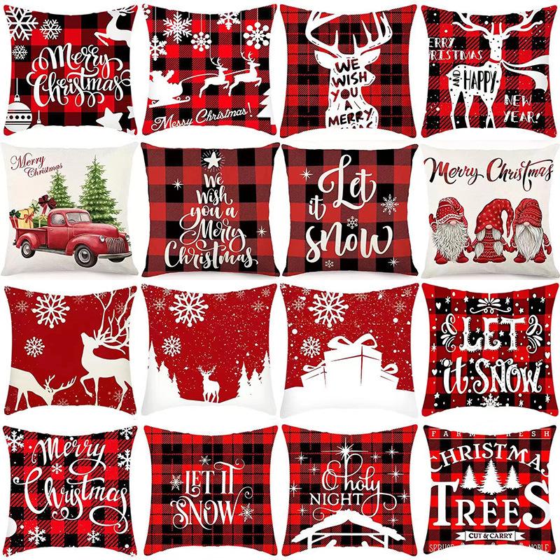 New Christmas Sofa Pillow Cover Home Animal Letter Print Bedside Pillow Cover