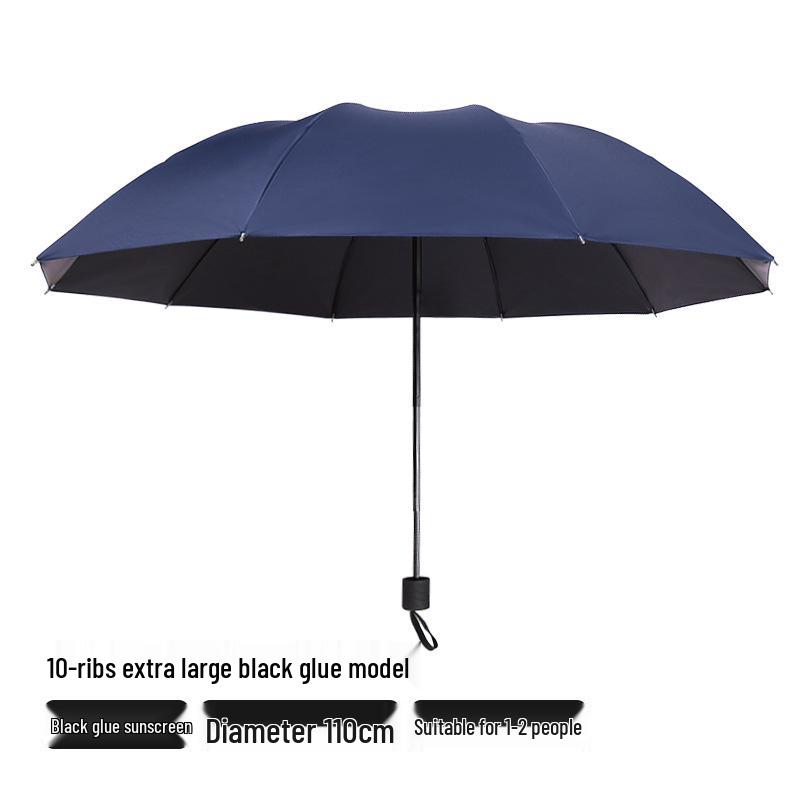 Large Dual-Purpose Sun and Rain Umbrella for 2-3 People, Reinforced Three-Fold Design with Printed Logo