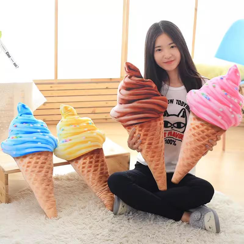 Realistic Ice Cream Cone Plush Pillow Fun Stuffed Toy Soft Kindergarten Dance Show Prop Play Decor Cute Whimsical Essential