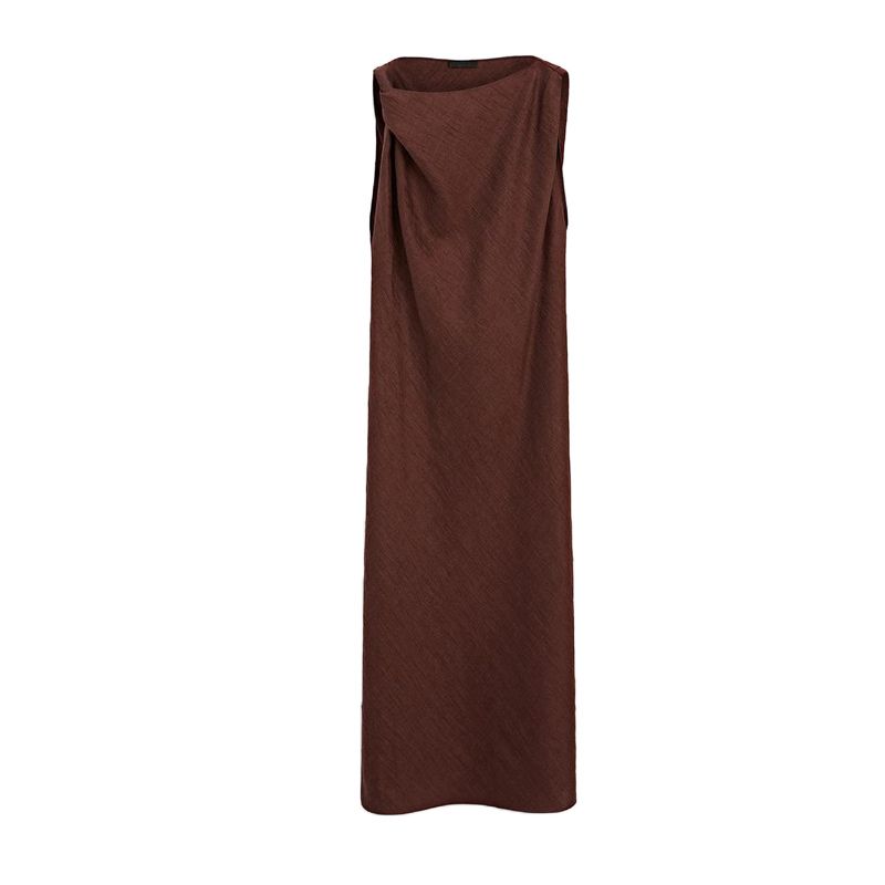 

MD Summer New Arrival Women s Clothing French Fancy Minimalist Neckline Design Sleeveless Dress 6640587 Chocolate color L