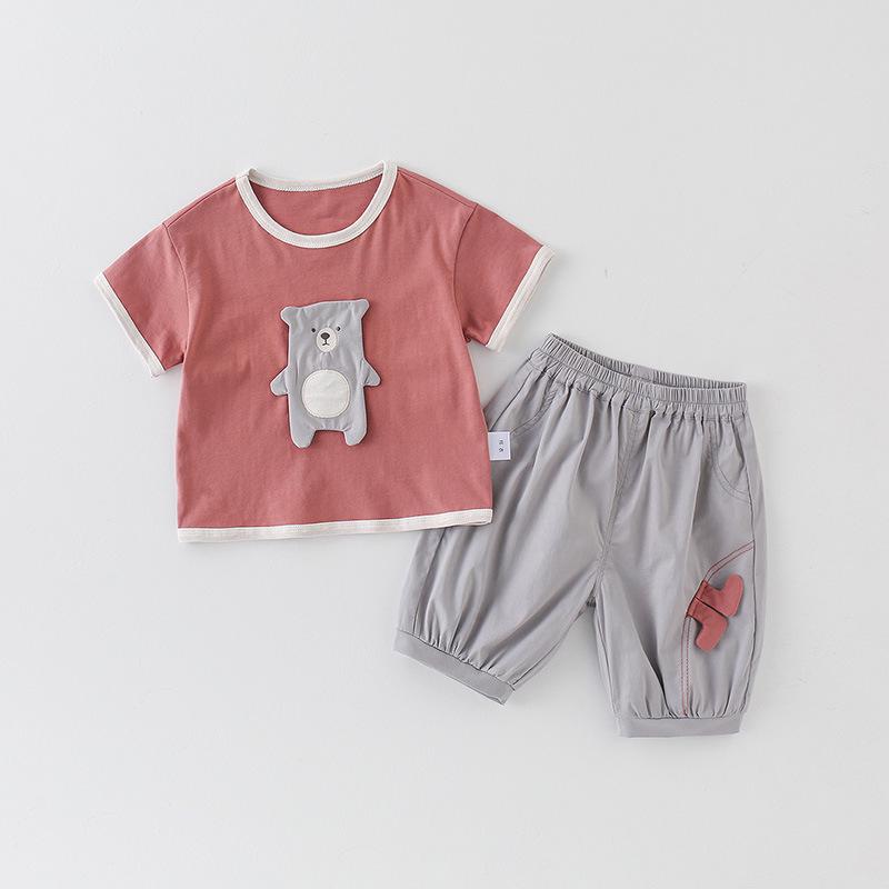 Summer Cartoon Patch Baby T-Shirt & Pants Set