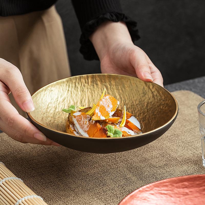 Japanese high-end restaurant Golden Bowl Hotel commercial salad bowl High-end ceramic tableware Creative molecular cooking bowl