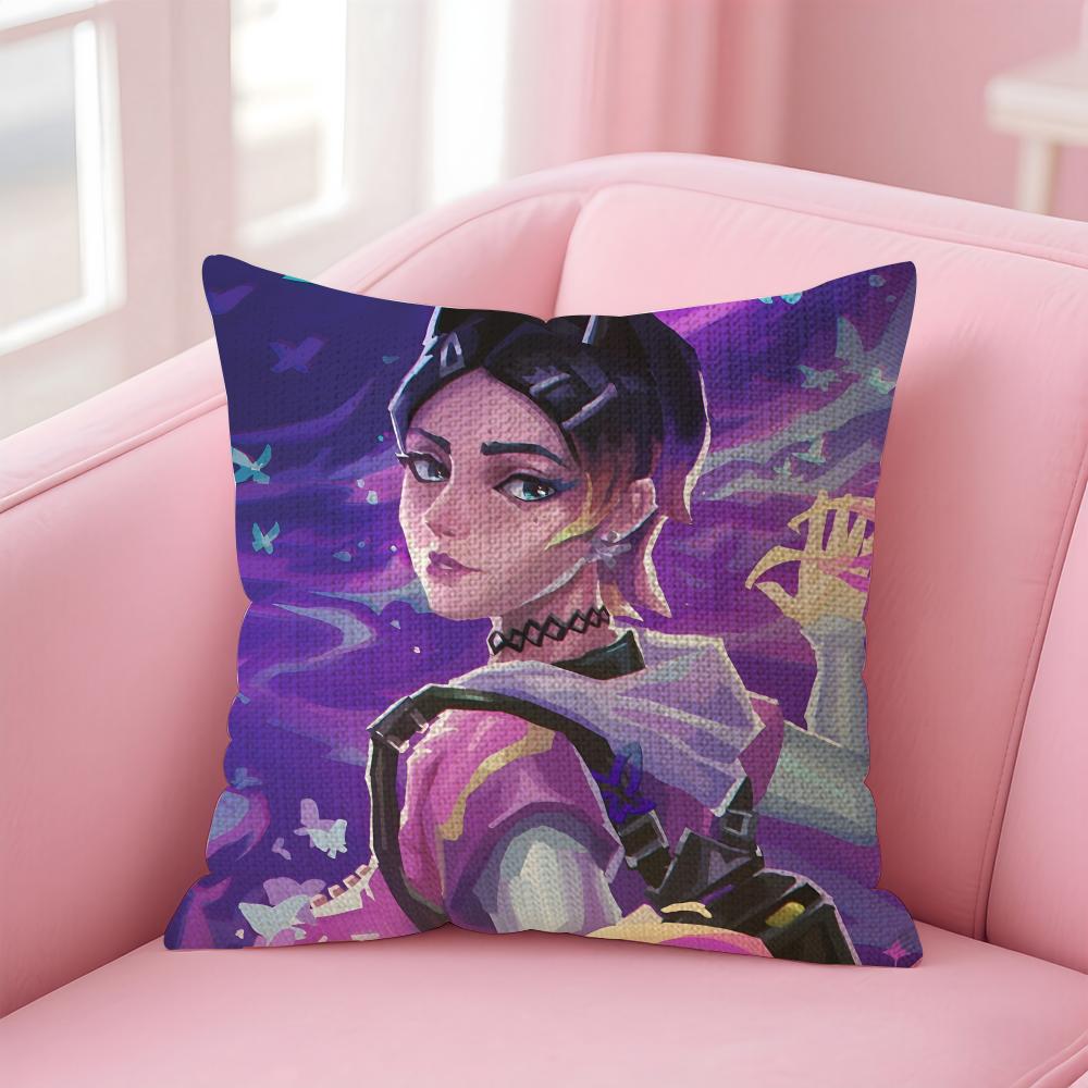 Games VVALORANTS Cushion Cover Natural Linen Pillow Case DoubleSided Print Decorative Sofa Pillowcase Home Decor Gift