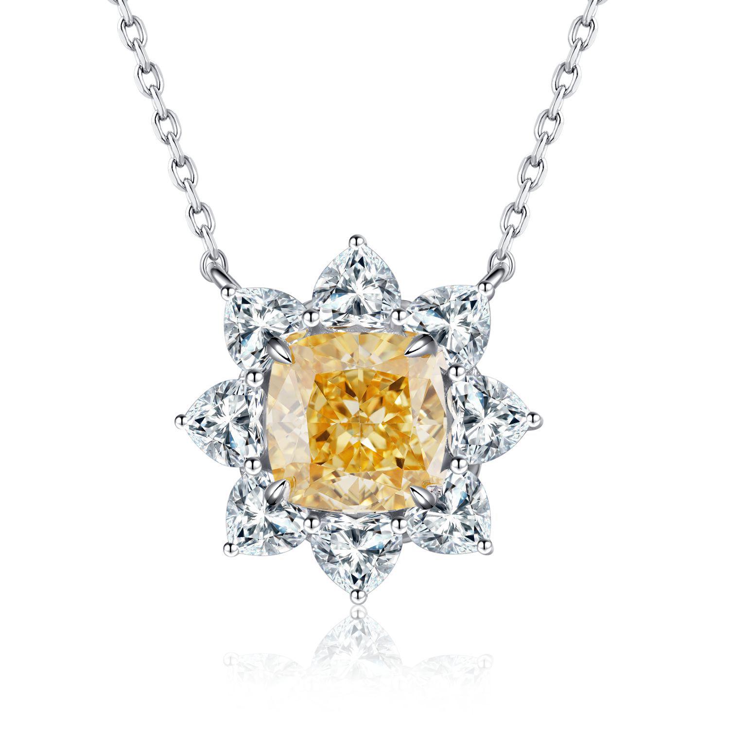 

S925 Sterling Silver Sunflower Pendant Necklace with Luxury Pave Zircon for Women 925 Sterling Silver