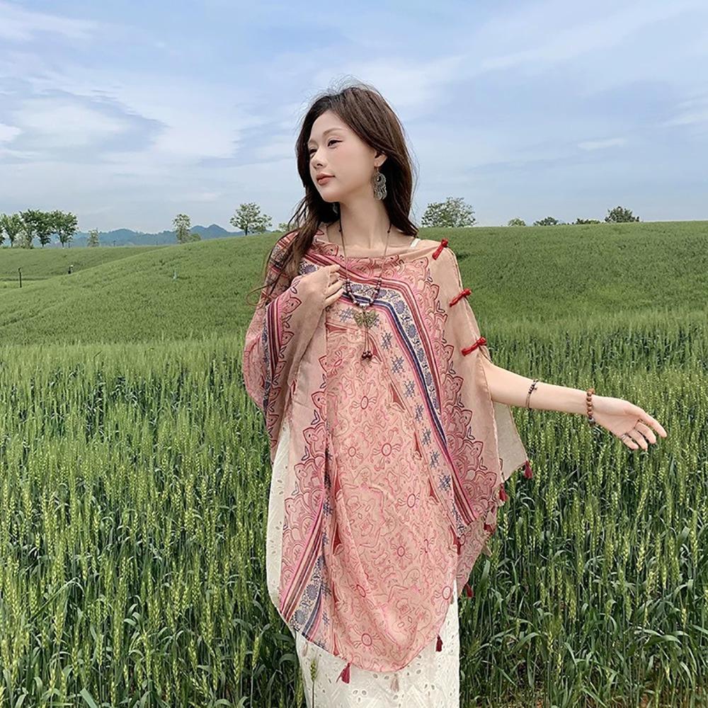 Creative Multicolor Sunscreen Shawls Long Style Seaside Holiday Dual-Use Scarves Dual-Use Design Beachwear Long Scarves Beach