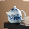 Metal Inlay Blue and White Dragon Teapot Single Ceramic Porcelain Chinese Kungfu Dragon Making Pot for Pu'er Tea