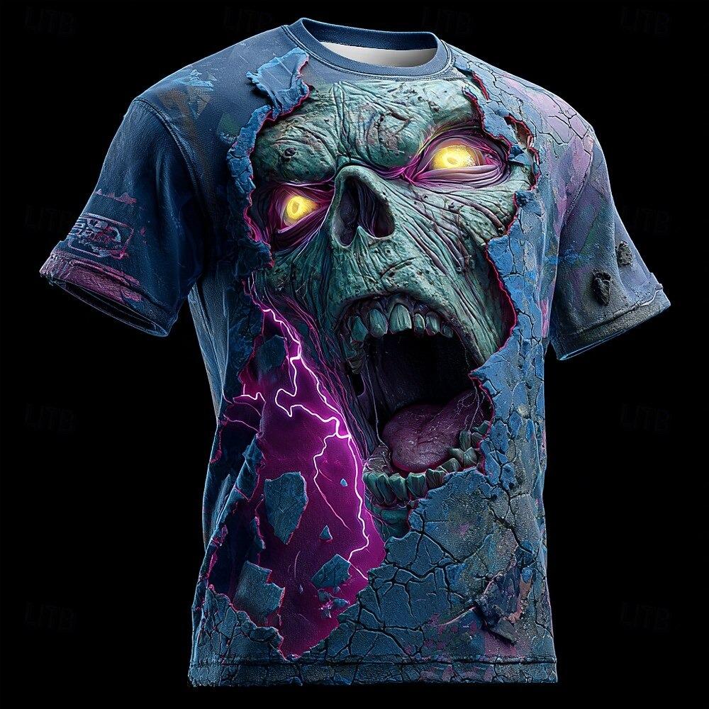 Herren Optische Täuschung 3D Monster Kurzarm T-Shirt 3D Druck O-Ausschnitt T-Shirt Horror Party T-Shirts Oberteil Damenbekleidung
