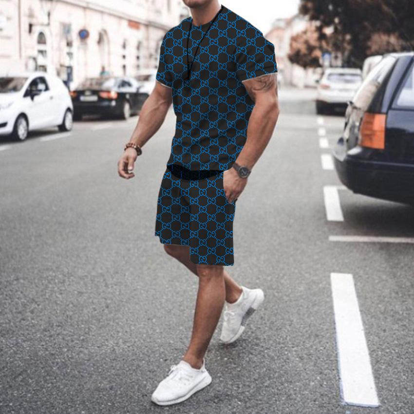 Ensemble T-shirt à manches courtes et col rond pour homme, imprimé 3D de marque de luxe d'été, ensemble short 2 pièces de haute qualité, décontracté, street, sportif