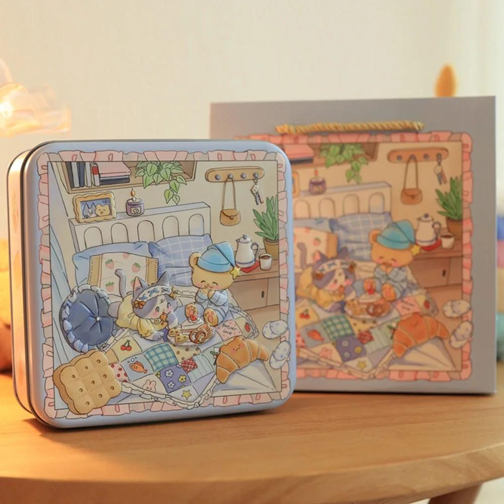 Langlebige Cartoon-Hase Eisenbox Mehrfarbige Quadratische Kuchenverpackungsbox mit Deckel 17*17*6cm Süßigkeitenbox Geldaufbewahrung