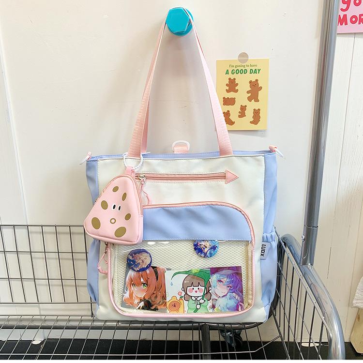 

Японский и корейский стиль колледжа, студенческая школьная сумка, сумка через плечо, сумка-тоут большой вместимости, универсальная сумка для поездок на работу, для занятий синий