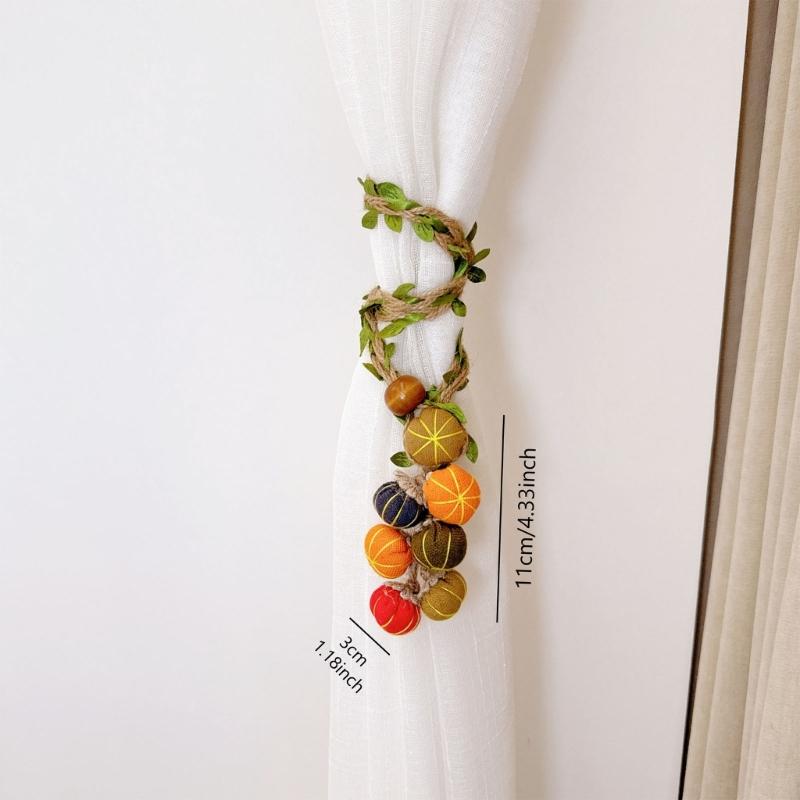 Harvest Curtain Holdback in Polyester with Pumpkin Charms for Window Panels, Door Curtains, and Seasonal Party Displays
