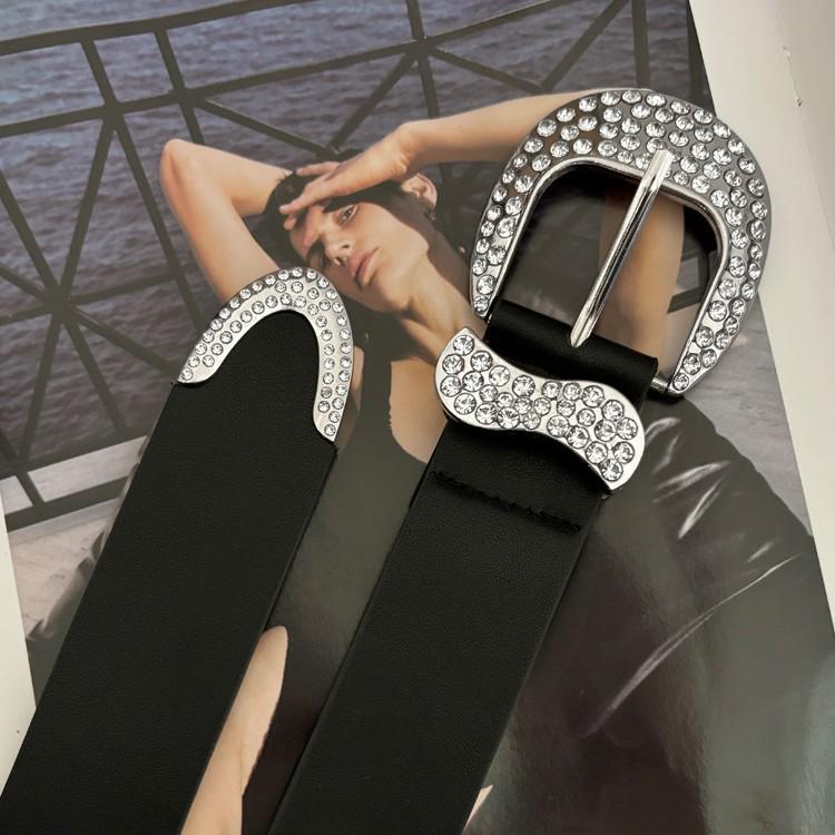 Women's Black Retro Rhinestone Waist Belt for Jeans & Dresses